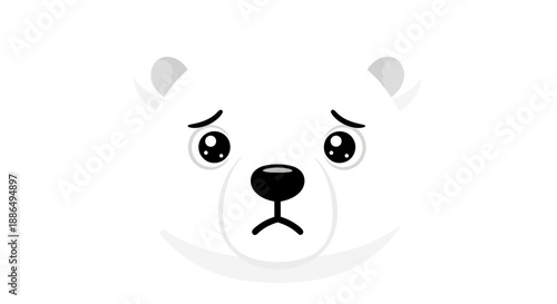 Sad Cartoon Polar Bear Face with Big Expressive Eyes.