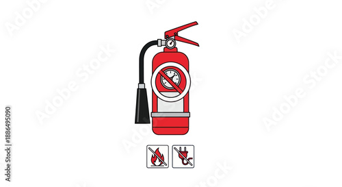 Red Fire Extinguisher with No Fire Symbol and Hose.