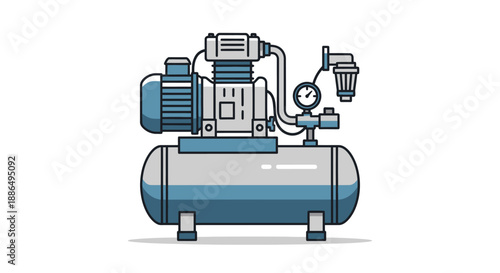 Industrial Air Compressor Machine Illustration with Tank and Gauge.