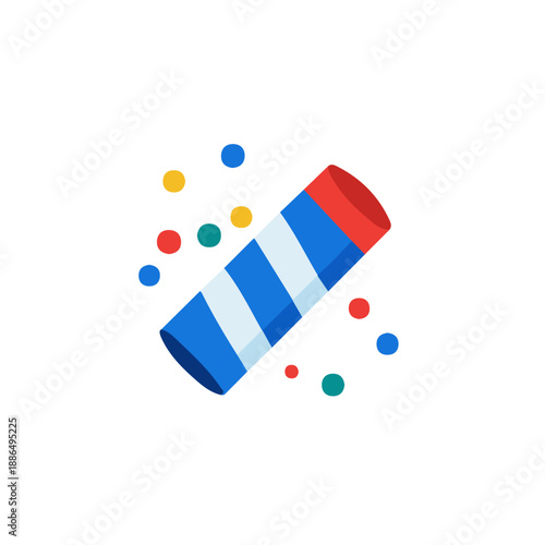 New Years Party Popper, modern 2D flat vector illustration in icon style, isolated on pure white background.