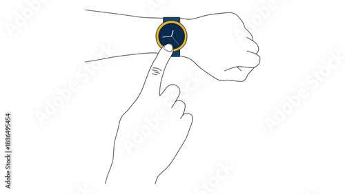 A hand interacting with a smartwatch on a wrist