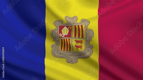 Andorra flag waving looping footage Full 4K (3840 x 2160) Realistic Andorra Flag Looping background. Looping Closeup Full 4K (3840 x 2160) footage. Andorra country flags. September 8th