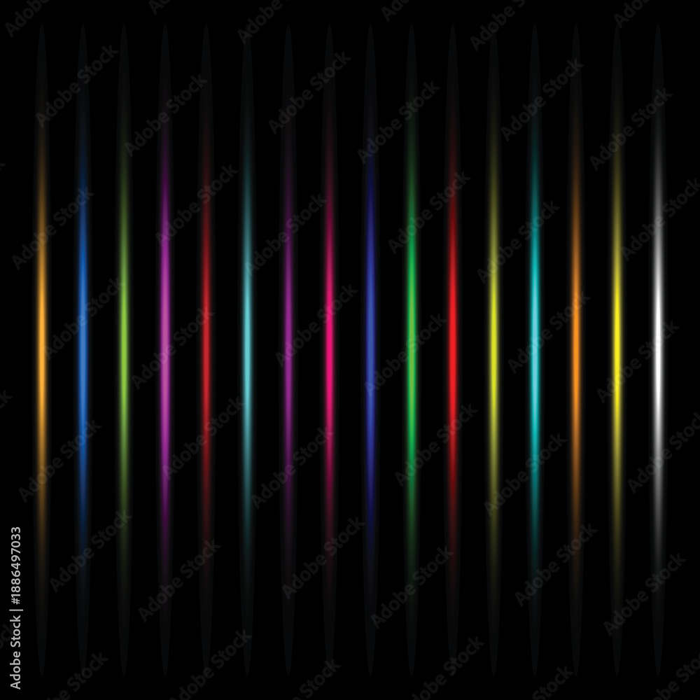 Fototapeta premium Abstract vertical colorful light streaks and neon lines on a black background. Modern spectrum light effect with vibrant glowing beams for creative backdrop projects.