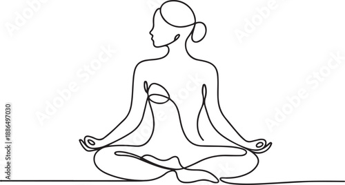 Woman sitting in lotus pose yoga. Continuous one line drawing.one line vector illustration with out background