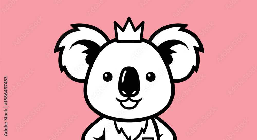 Fototapeta premium Cartoon koala with crown on pink background