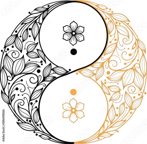 Ornate floral yin yang symbol representing balance and harmony in nature design