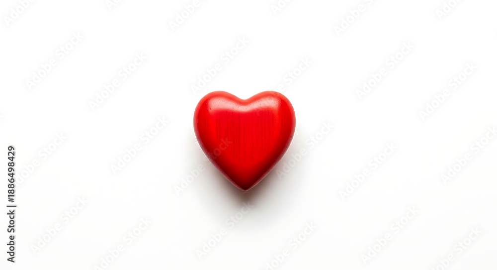 Obraz premium Single glossy red heart placed in the center of a clean white background, casting a soft shadow