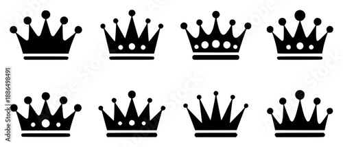 Black silhouette crown with varying and embellishments a white royal