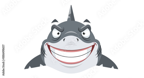 Cartoon Shark with Grinning Face and Sharp Teeth.