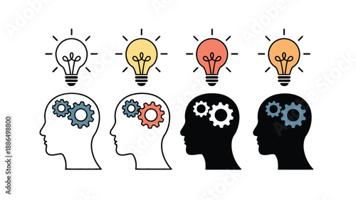 Lightbulb Ideas and Gears in Heads: Symbolizing Thought Processes and Innovation