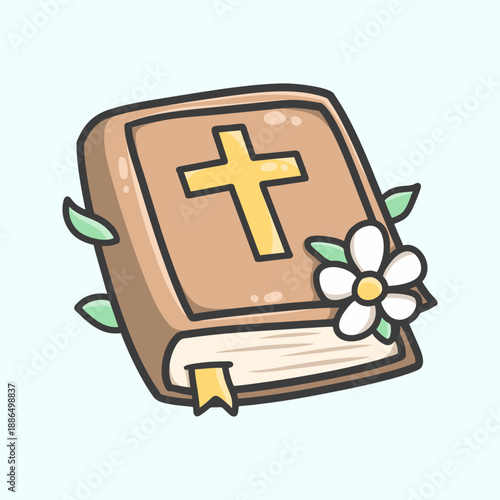 Bible with Flower Illustration for Icon, sticker and other uses, hand drawn vector style.