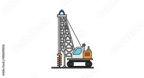 Illustrated Construction Drill Rig with Tower and Wheels.