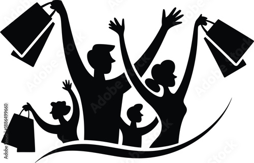 Family Shopping Happiness Bags Celebration Parents Children Lifestyle Joy Togetherness