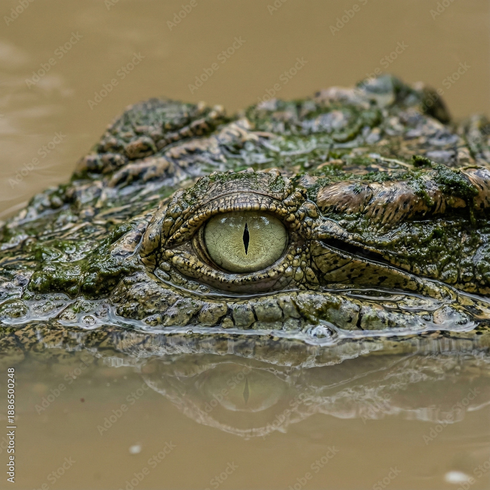 Fototapeta premium Piercing Crocodile Eye Emerging from Murky Waters