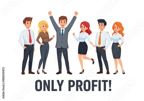 Group of business people celebrating profit success with only profit text
