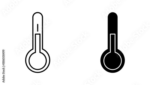 A minimalist vector graphic illustration of two thermometer icons in black and white
