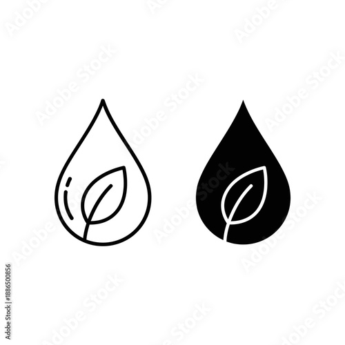 A minimalist vector graphic of two teardrop shaped icons with leaf designs