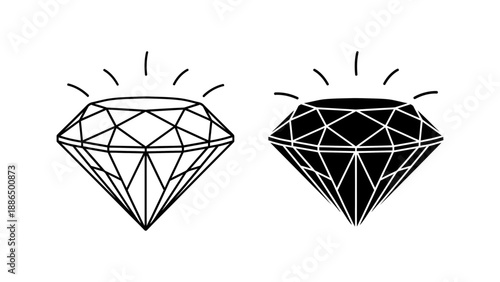 A minimalist vector graphic illustration of two sparkling diamond icons in black and white