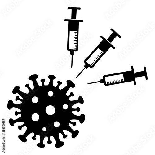 Vaccine Syringe Icons Targeting Virus Cell Concept Symbol For Medical Science Research