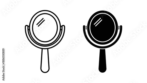 A minimalist vector graphic illustration of two frying pans in black and white