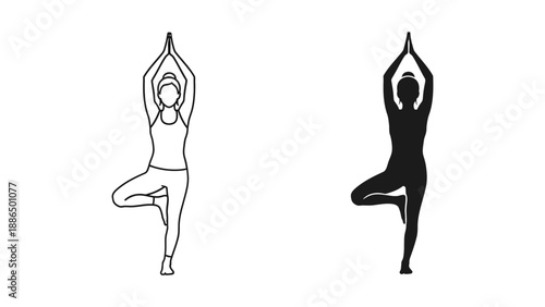 A minimalist vector graphic illustration of a woman in a yoga pose with two variations
