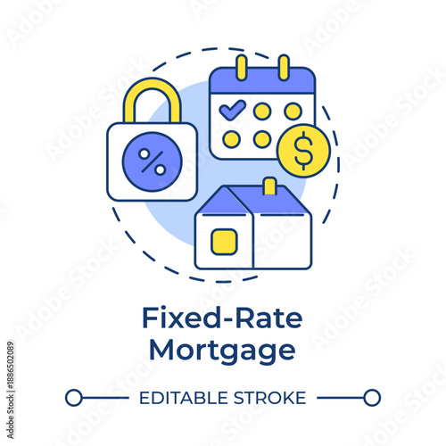 Fixed-rate mortgage multi color concept icon. Home loan, house purchase. Real estate. Round shape line illustration. Abstract idea. Graphic design. Easy to use in presentation, booklet