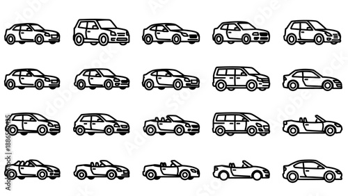 Collection of Car Icons in Various Styles.