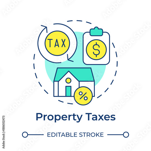 Property taxes multi color concept icon. Ownership cost, government fee. Tax payment. Round shape line illustration. Abstract idea. Graphic design. Easy to use in presentation, booklet