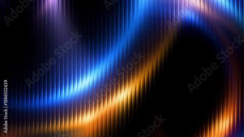 Abstract digital light pattern with vibrant blue and orange glowing waves on a striped texture motion, 4k, video