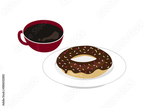 ホットコーヒーとお皿にのったドーナッツ