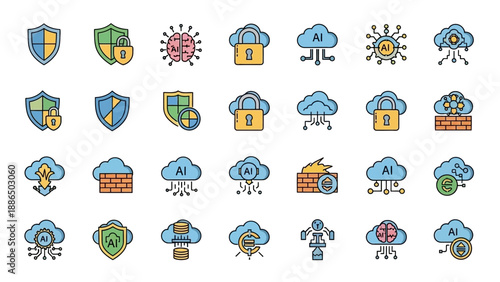 Collection of Cybersecurity Icons and Symbols.