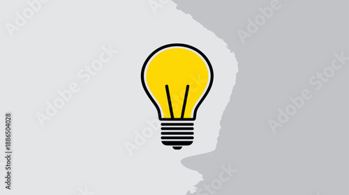 Illuminated Light Bulb Icon Representing Creativity, Innovation, and Ideas on a Two-Tone Gray Background