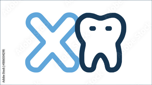 Unhealthy Tooth with X Mark Icon. Dental Problem, Cavity, or Oral Hygiene Issue Symbol. Bad Tooth Health Graphic.