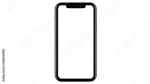 Modern smartphone with blank white screen mockup isolated on a pure white background. Generic mobile phone device with empty display.