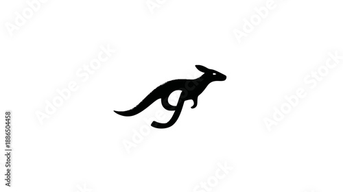 Stylized jumping kangaroo silhouette isolated on white background. Minimalist black animal icon or vector logo design element.