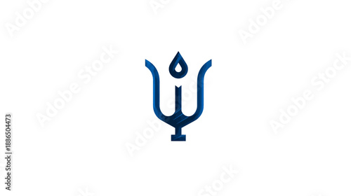 Abstract blue icon of a stylized candle flame or water drop within a symmetrical modern design on a white background.