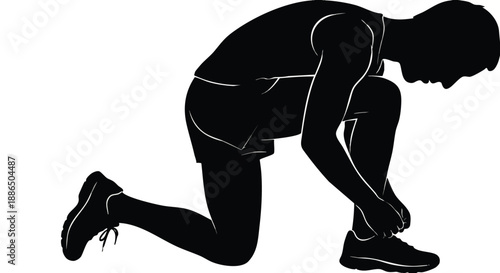 A man in silhouette tying his shoelaces on transparent background