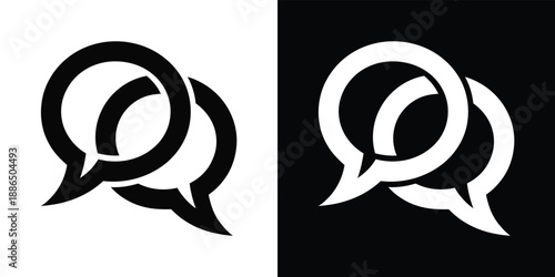 Abstract speech bubble designs in black and white showing contrasting forms