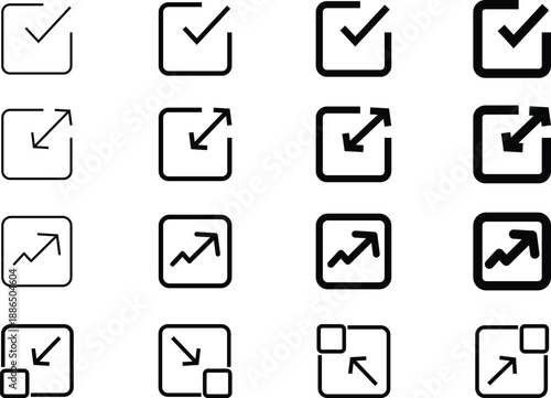 Checkmark and Arrow Icons in Rounded Squares for UI Design and Infographics Templates.