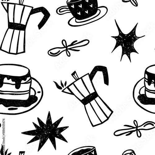Coffee objects seamless pattern