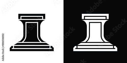 Black and white illustration of a chess piece a rook in contrasting designs