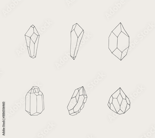 crystals hand drawing mystic set