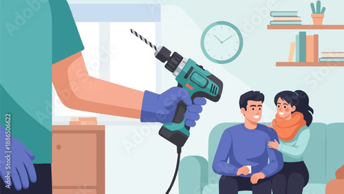 Person with drill helps couple at home