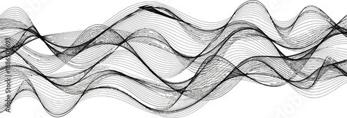 Abstract black and white flowing wave lines creating a dynamic modern background design