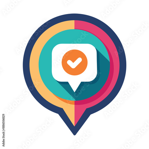Vibrant checkmark icon in colorful speech bubble