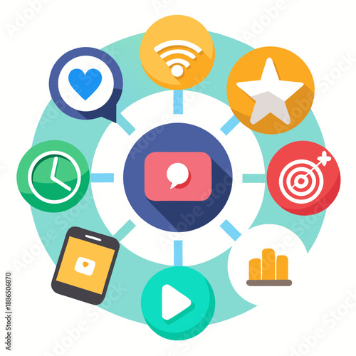 Dynamic icons representing social media communication and strategy