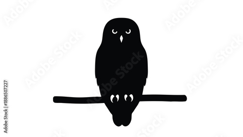 A silhouette of an owl sitting on a branch on transparent background