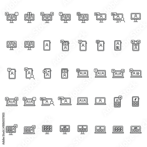 UI icons for digital communication and user interaction. Features online conversation, collaboration, networking, feedback, and support for friendly interface connectivity and seamless teamwork