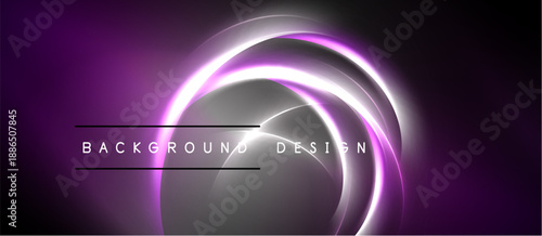 Abstract purple neon swirls over dark background. Modern design element, vibrant illumination, stylish presentation.