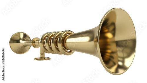 Bild auf Leinwand Golden brass bugle isolated PNG, vintage musical instrument for fanfare and anno